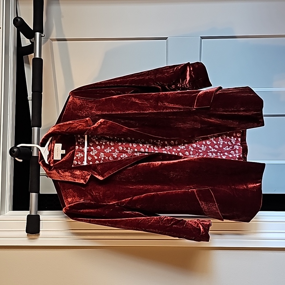 Skies Are Blue Velvet Blazer in Rich Burgundy